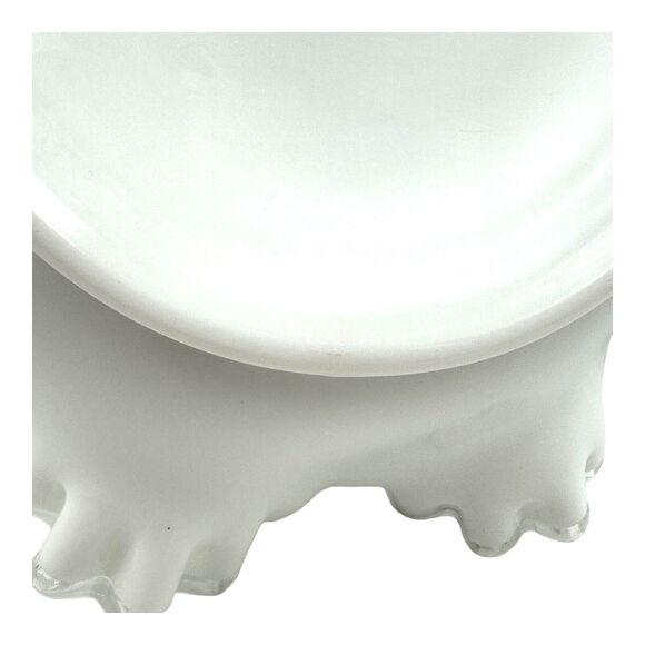 Vintage Fenton Silver Crest Bridal Basket White Ruffled Clear Edges Handle Large - Picture 14 of 16